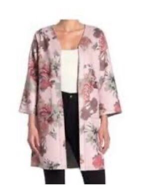 T Tahari Blush Floral Open-Front Kimono